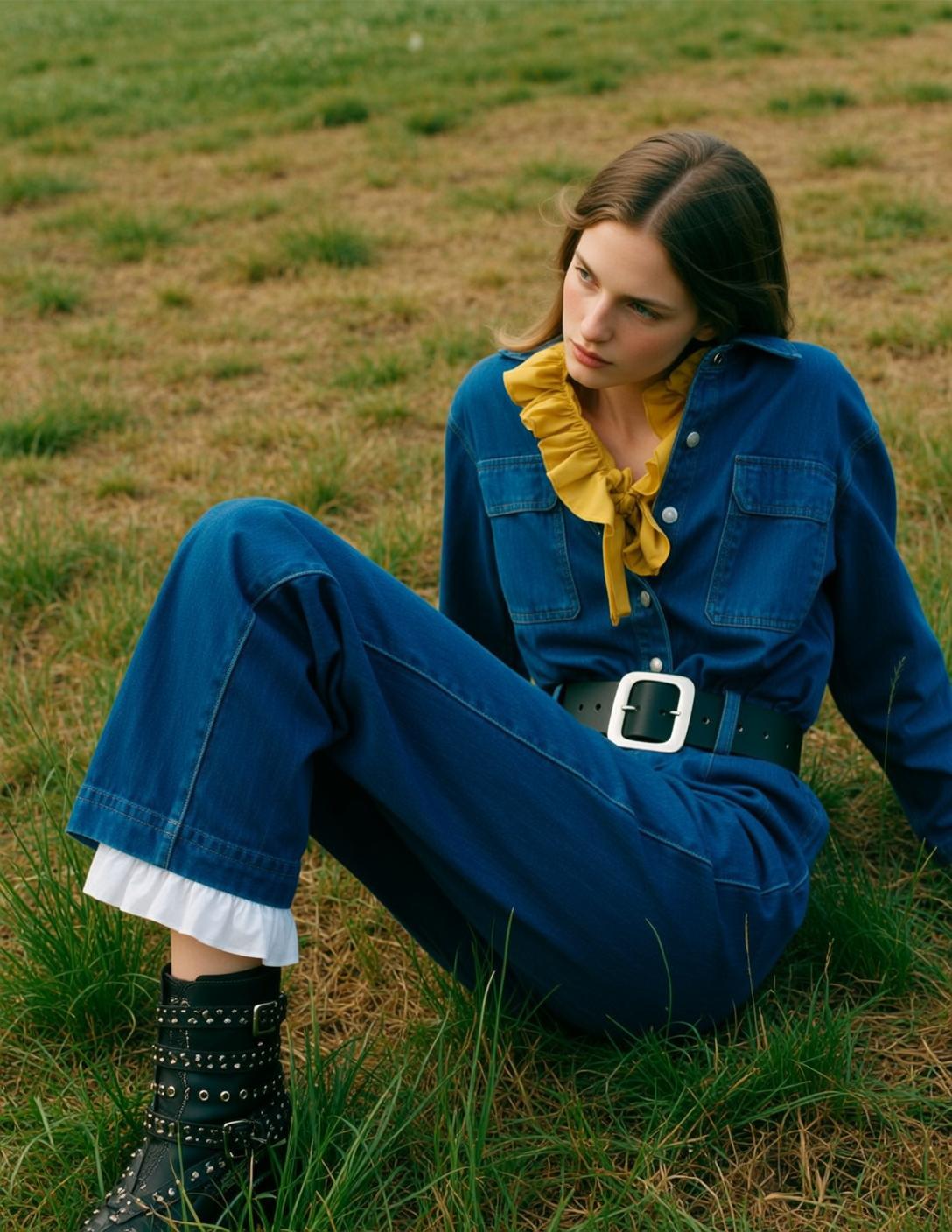 Explore Seated Grassy Field Her Body Oriented