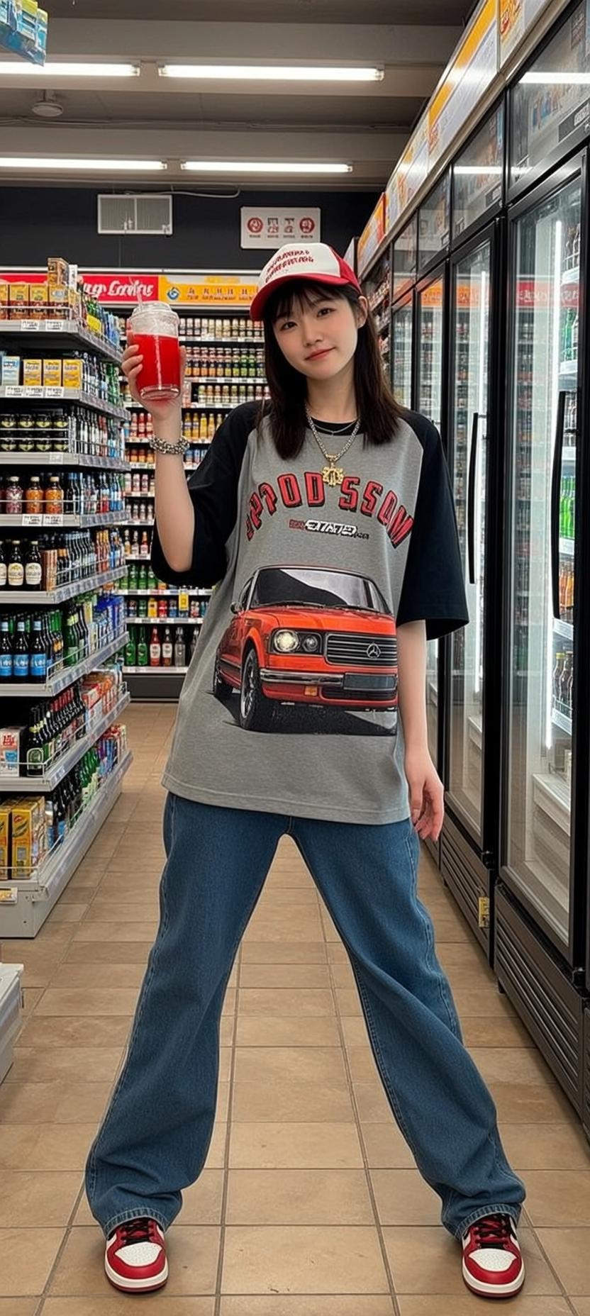 Convenience Store Red Drink Baseball Cap
