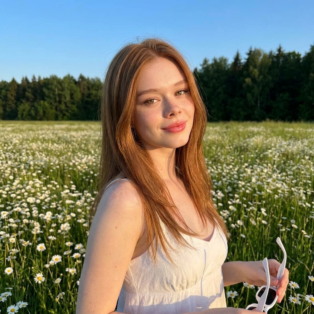 Sun Drenched Daisy Field Golden Hour Portrait White…