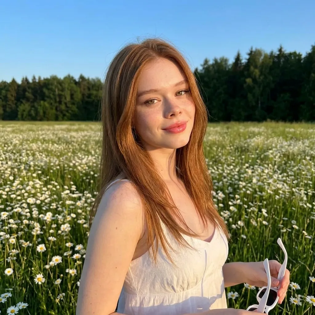 Sun Drenched Daisy Field Golden Hour Portrait White Sunglasses
