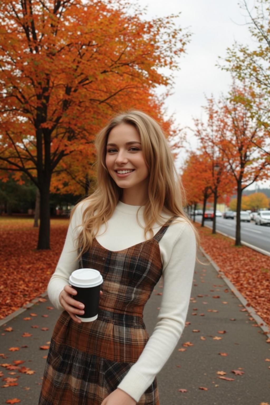 Plaid Pinafore Coffee Walk