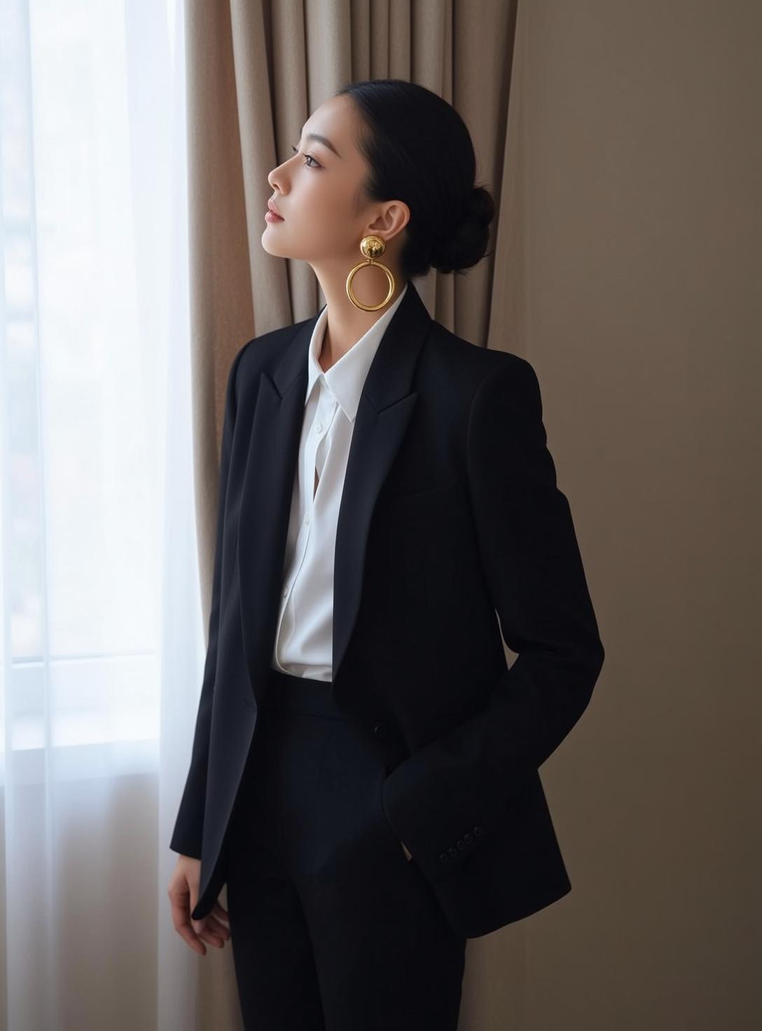 Luxury Young Asian Black Pulled Back Bun