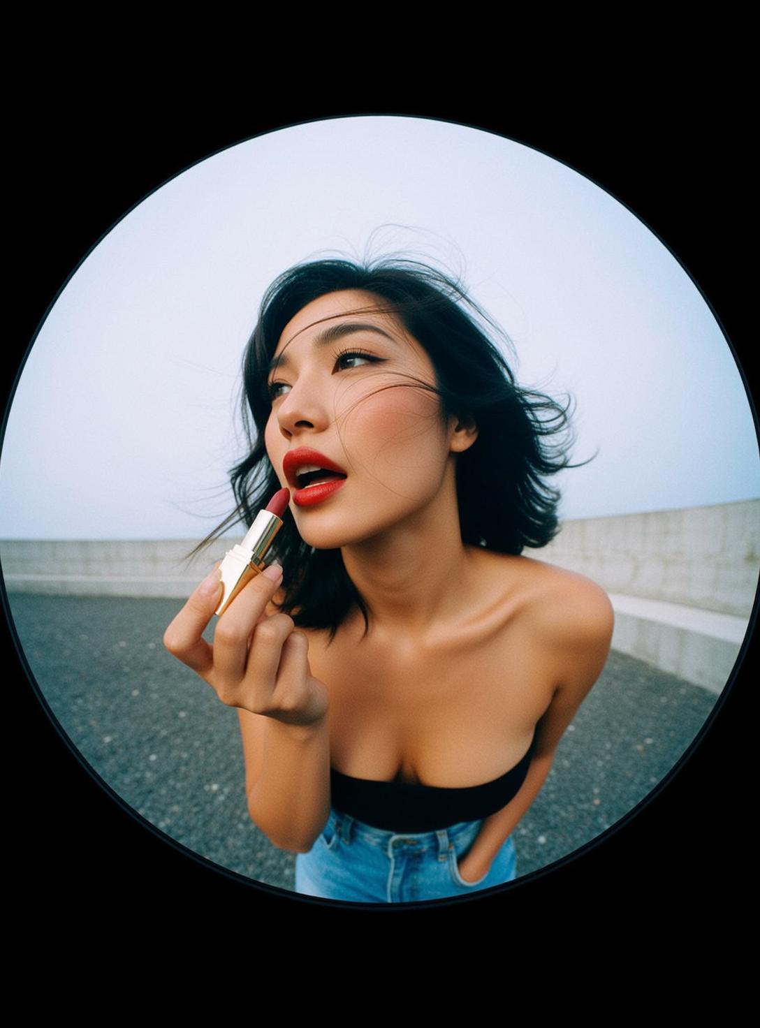 Fisheye Young Asian Dark Wavy Shoulder-length Tan