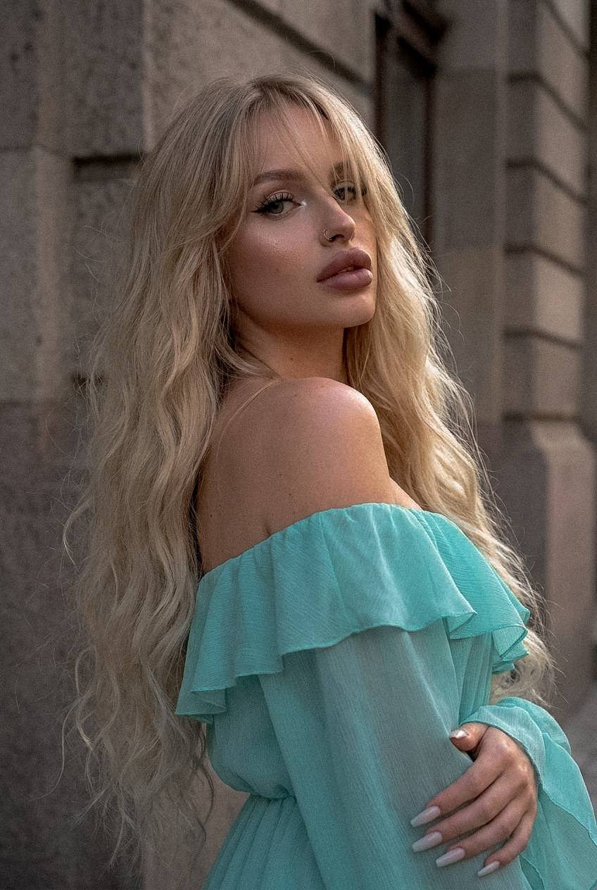 Turquoise Dress Urban Stone Building Soft Light