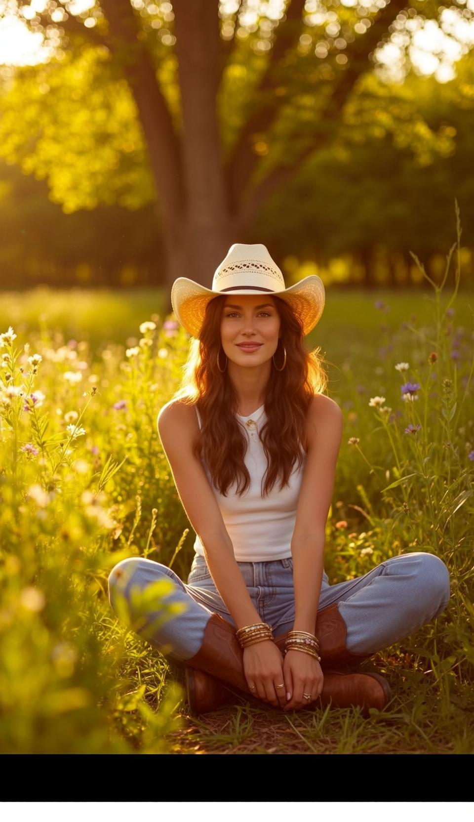 Cowboy Hat Wildflower Field Pose