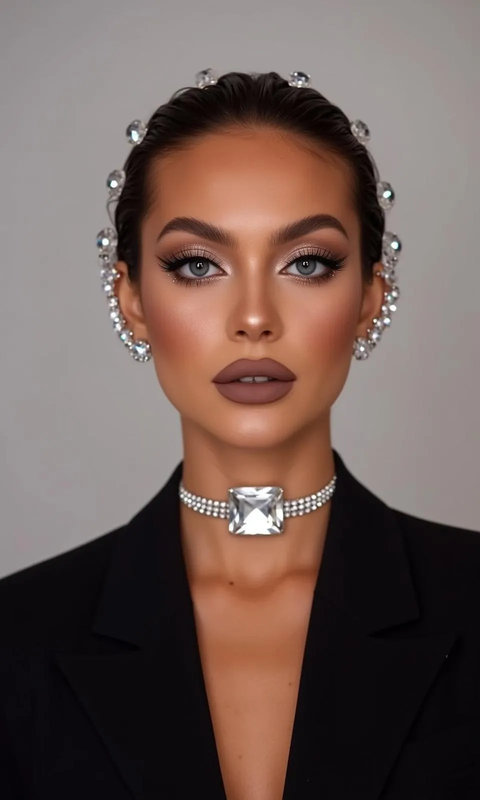 Makeup And Earrings And False Lashes In Styled Portrait