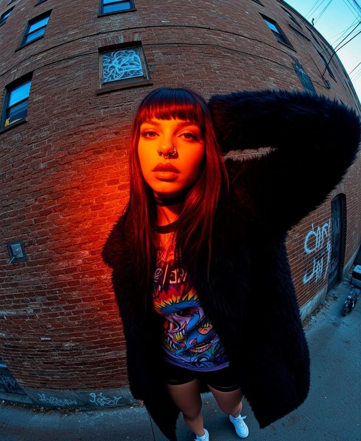 Fisheye Young Long Dark Bangs Fair Graphic