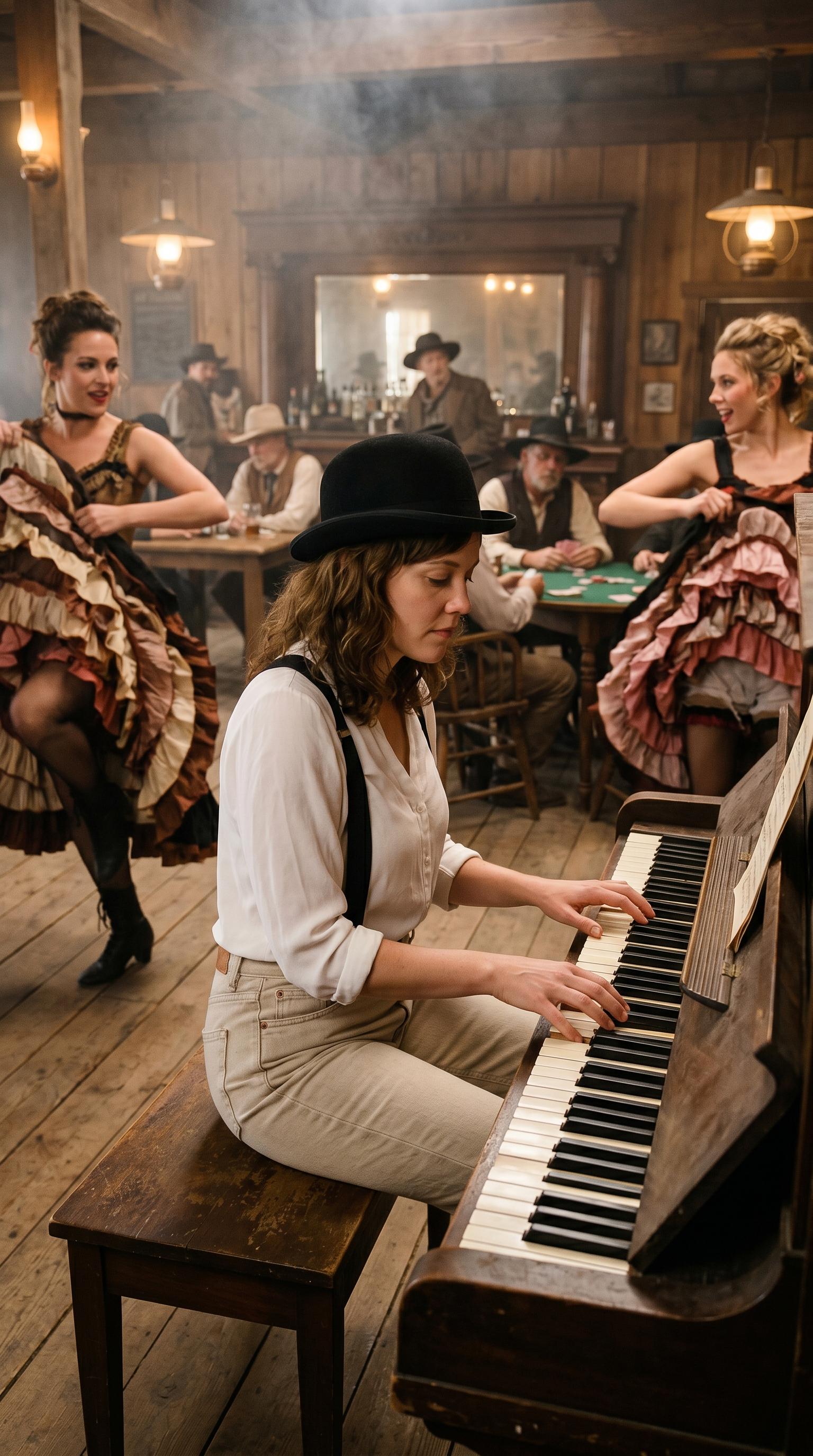 Old West Saloon Scene With Can Can Dancers