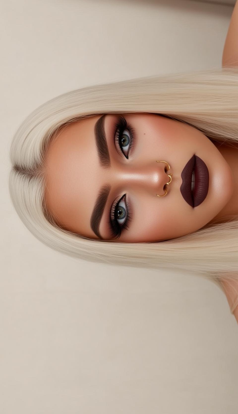 Photorealistic Portrait Young Woman With Striking Makeup Oriented Vertically She
