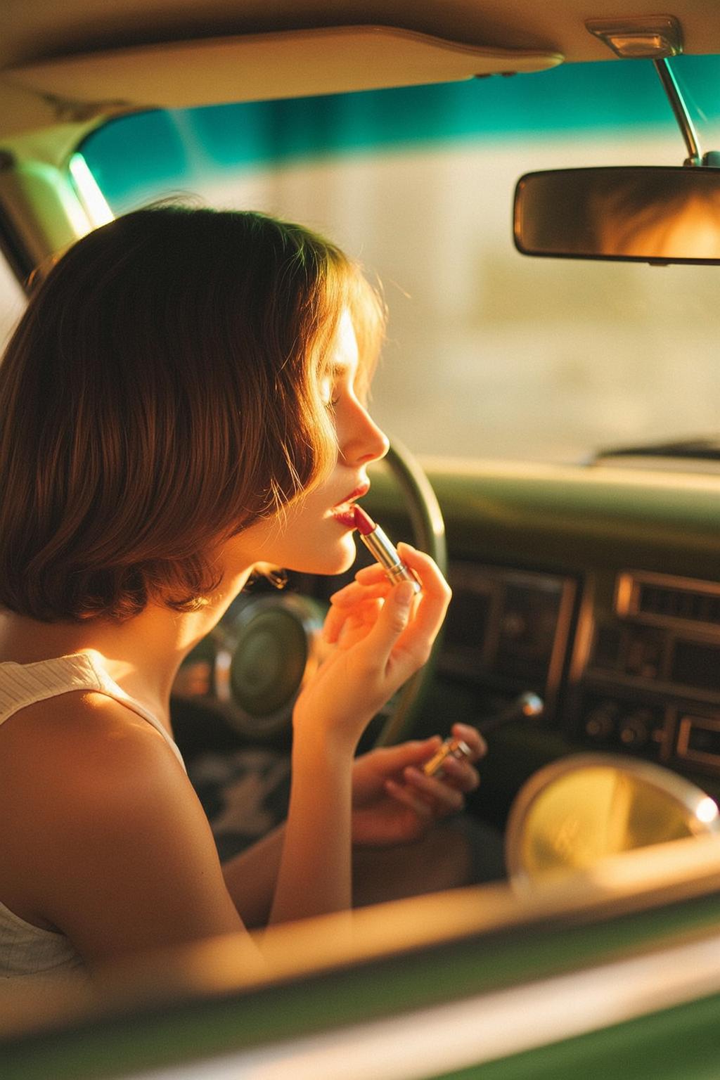 Car Interior Lipstick Pose