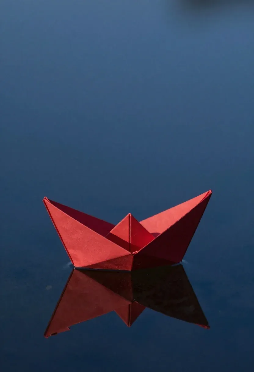 Minimalist Digital Art Scene Featuring Single Bright Red Origami Paper