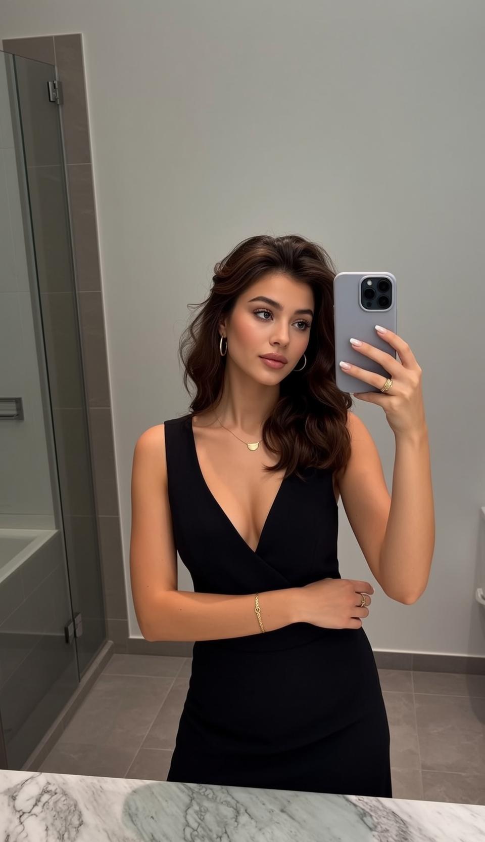 Explore Stands Bathroom Taking Selfie Mirror She