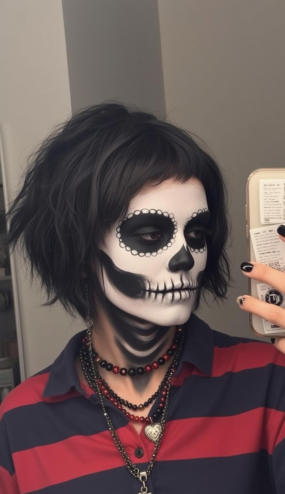 Halloween Makeup Skull Short Messy Black Pale
