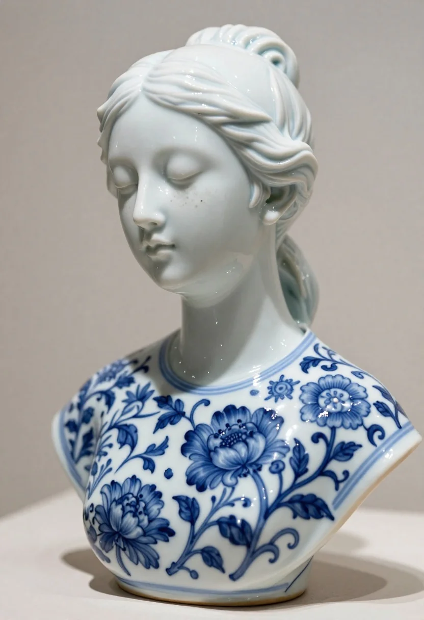Serene Bust Sculpture Woman With Closed Eyes And Soft Features reference photo