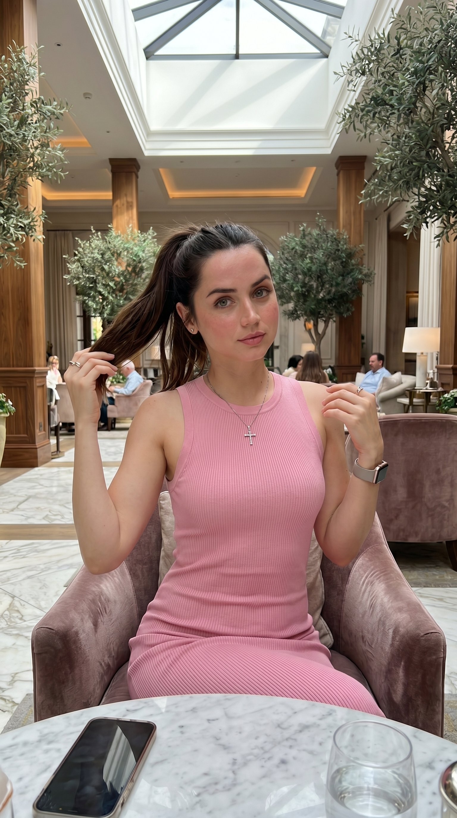 Luxury Hotel Lounge Velvet Armchair Pose