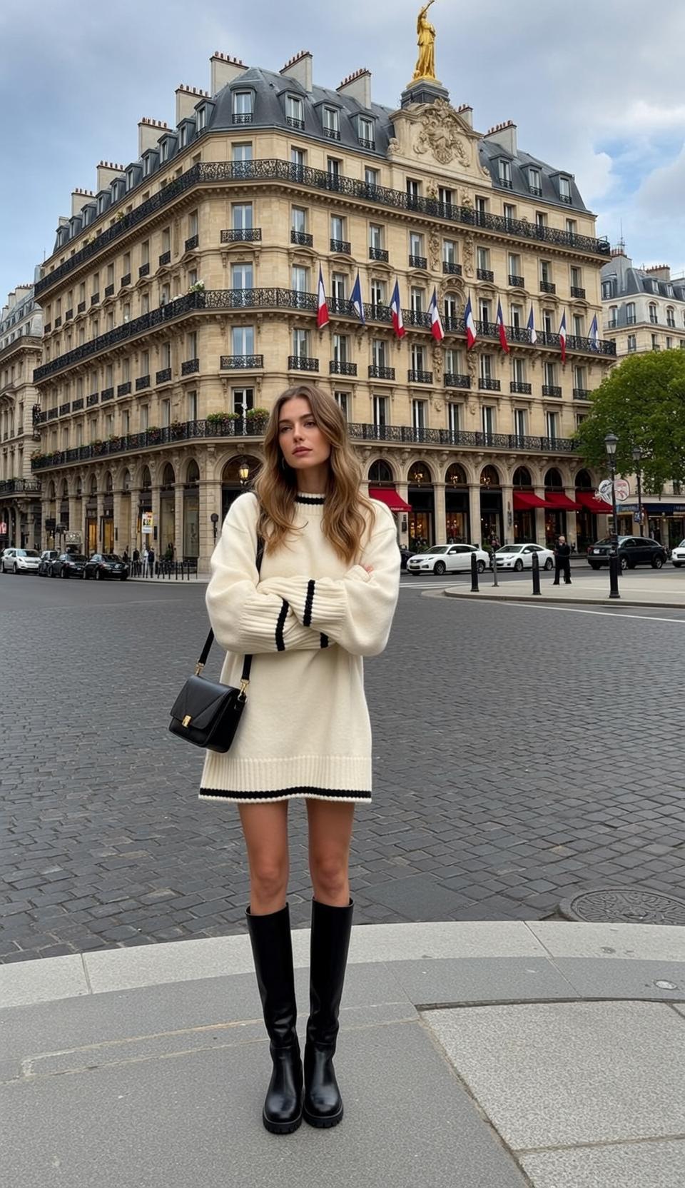 Paris Street Corner Woman Cream Sweater Dress
