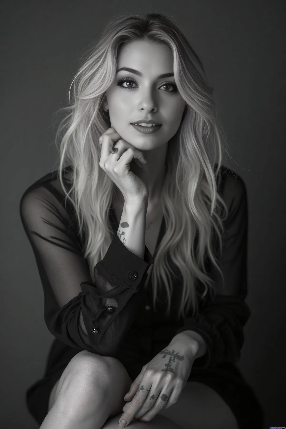 Sheer Black Long Sleeved Blouse Visible Buttons In Chin