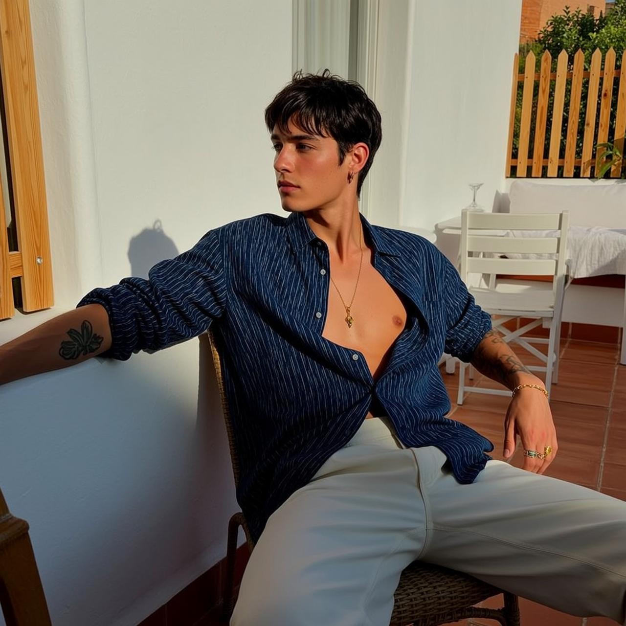 Young Dark Short Styled Light Tanned Open