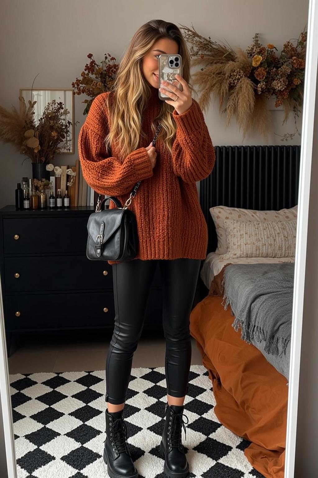 Rust Turtleneck Mirror Selfie