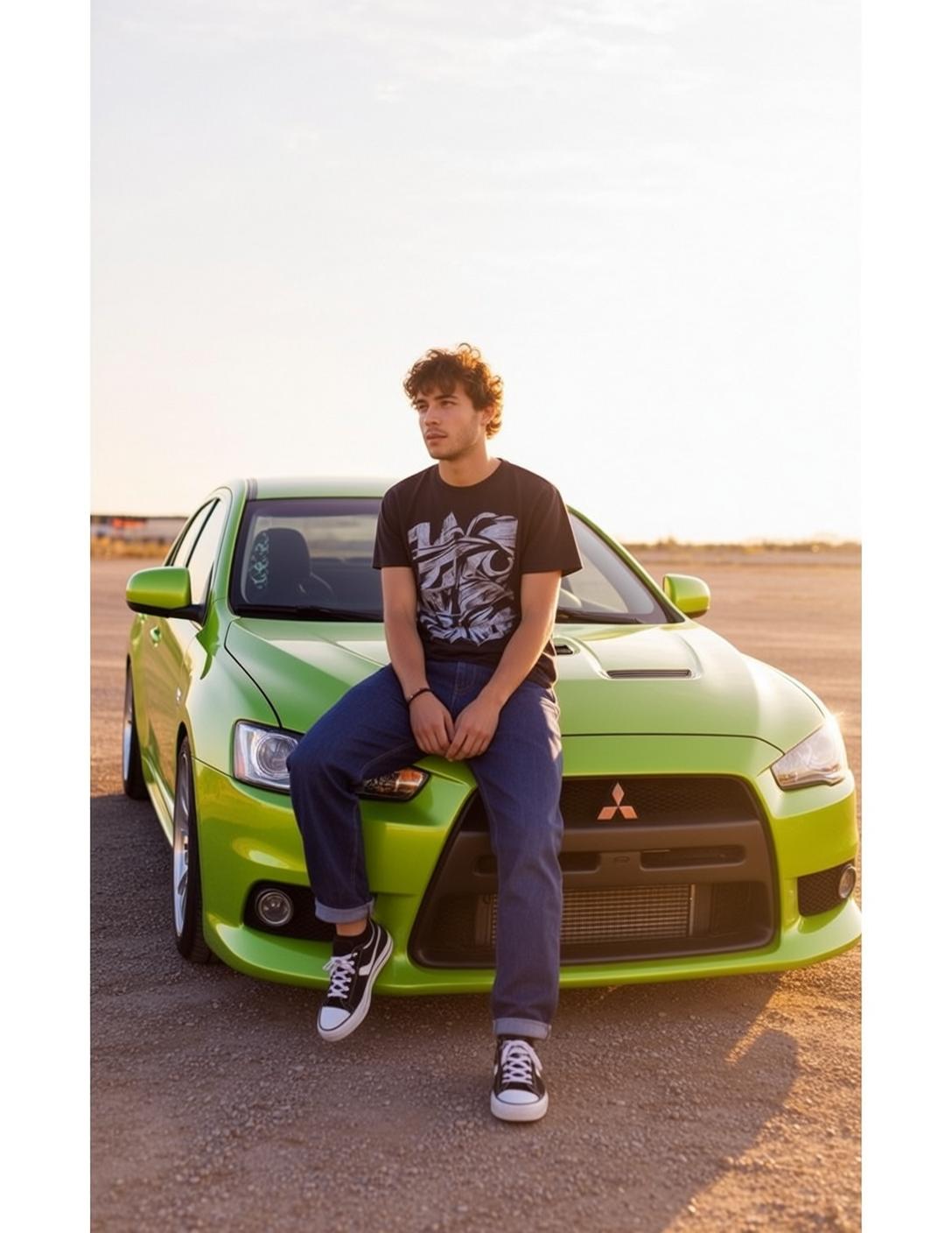 Green Car Golden Hour Style
