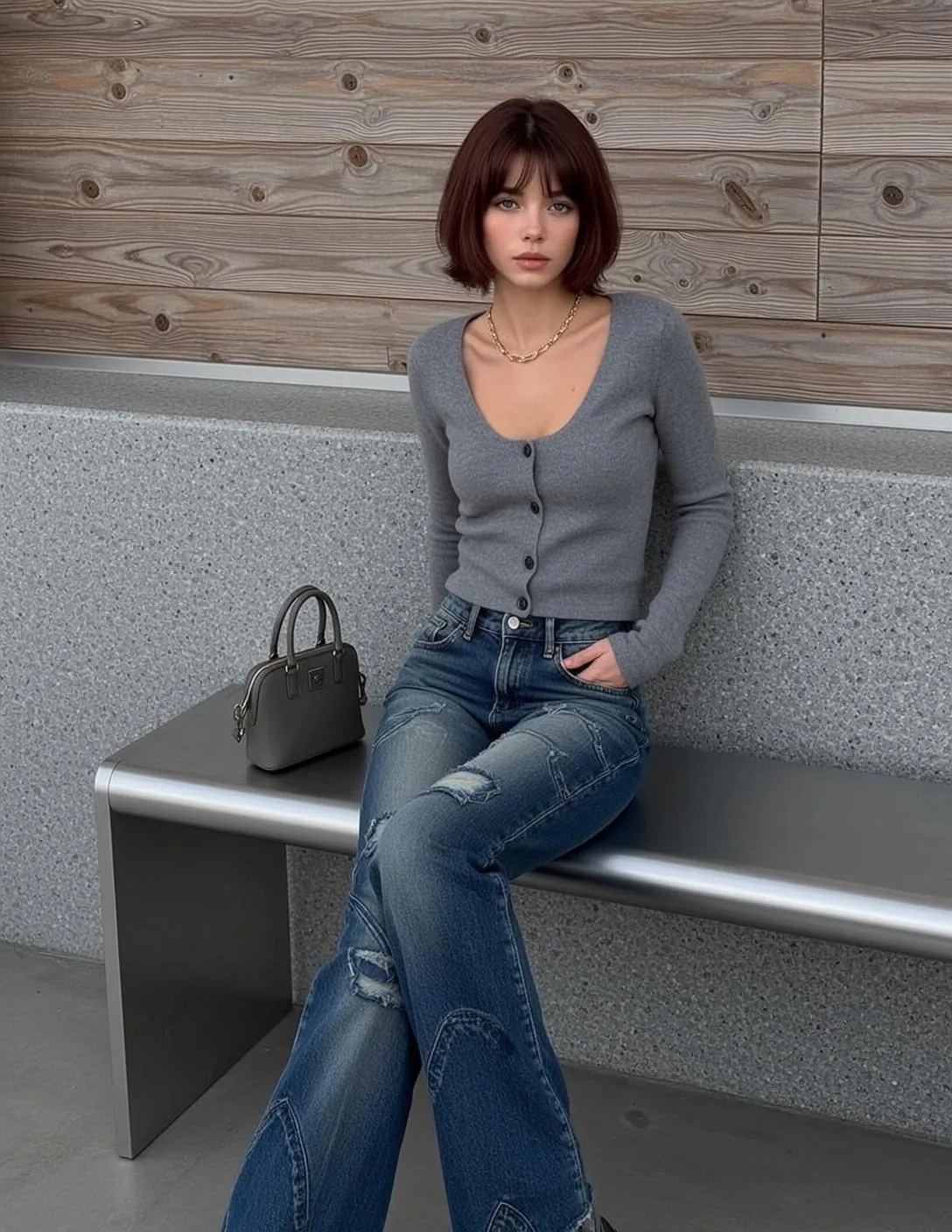 Necklace In Denim Portrait