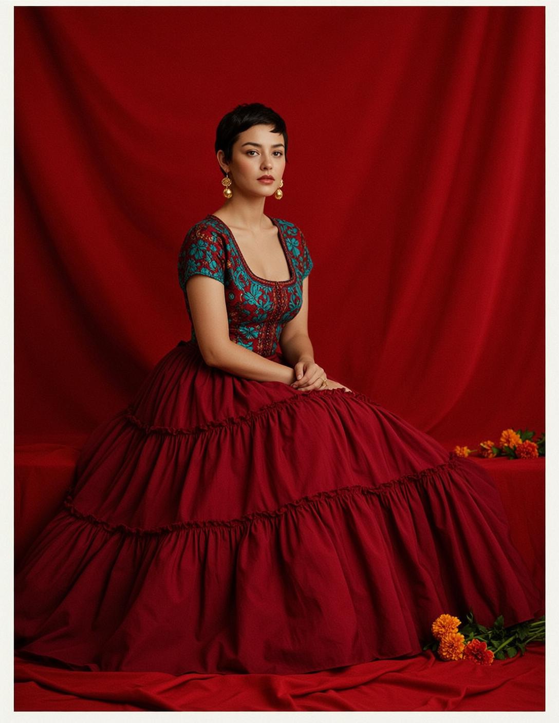 Red Floral Skirt Pose