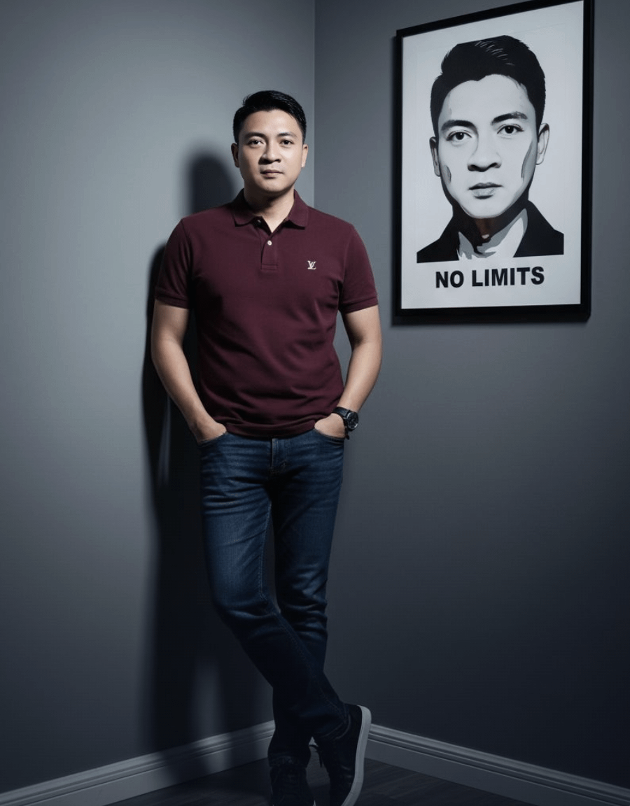 Maroon Polo Dark Jeans Dramatic Lighting