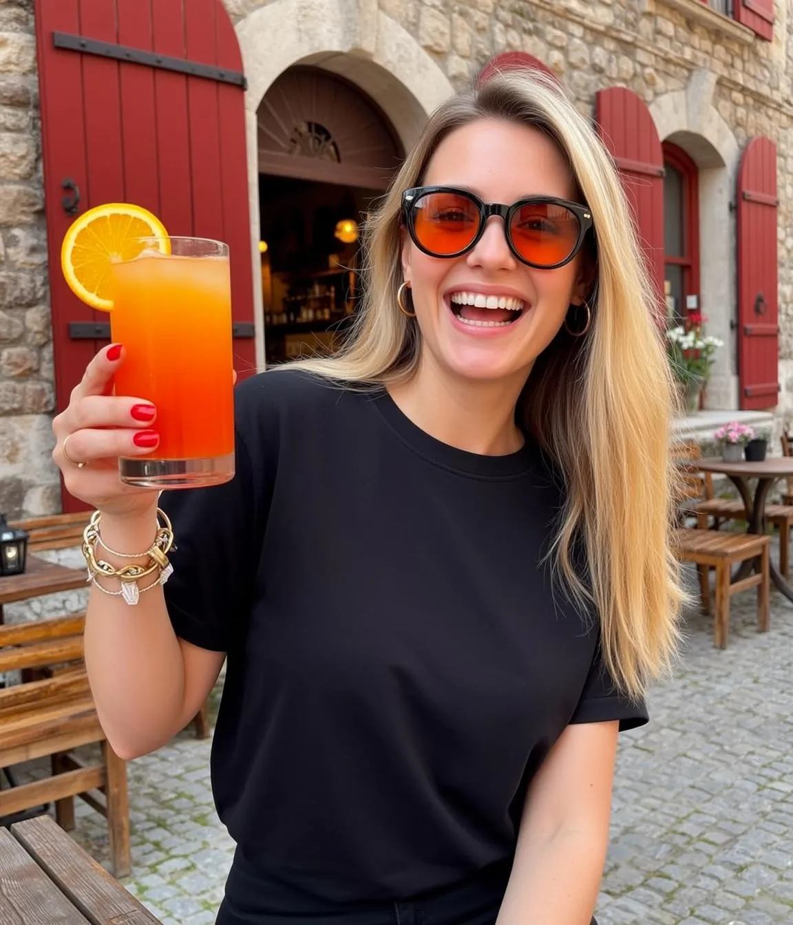 Sunglasses And Earrings And Bracelets At A Cafe