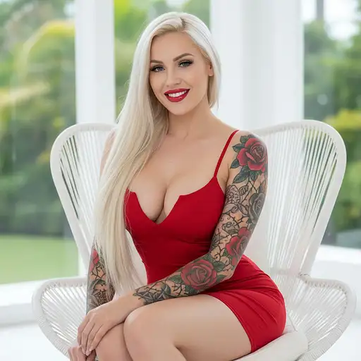 Four Different High-resolution Photorealistic Image Stunning White American Woman Seated