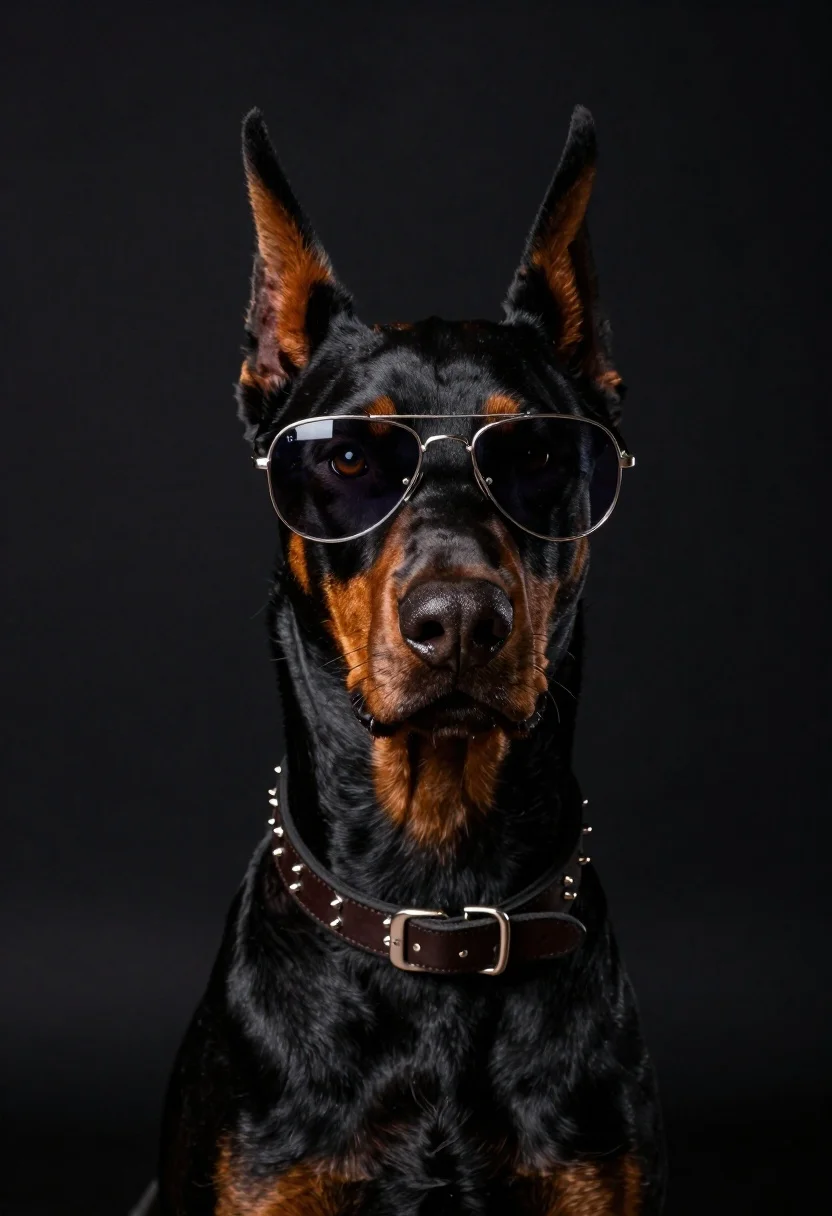 Portrait Confident Doberman Pinscher With Sleek Black And Tan Fur reference photo