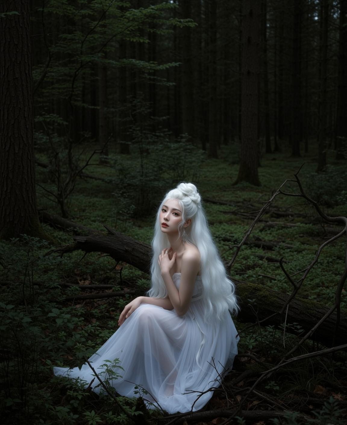 Ethereal Young Long Wavy White Styled Bun