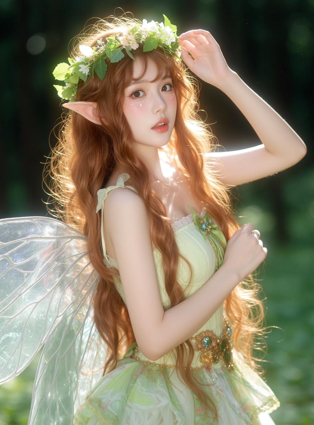Fairycore Young Pointed Ears Long Wavy Auburn