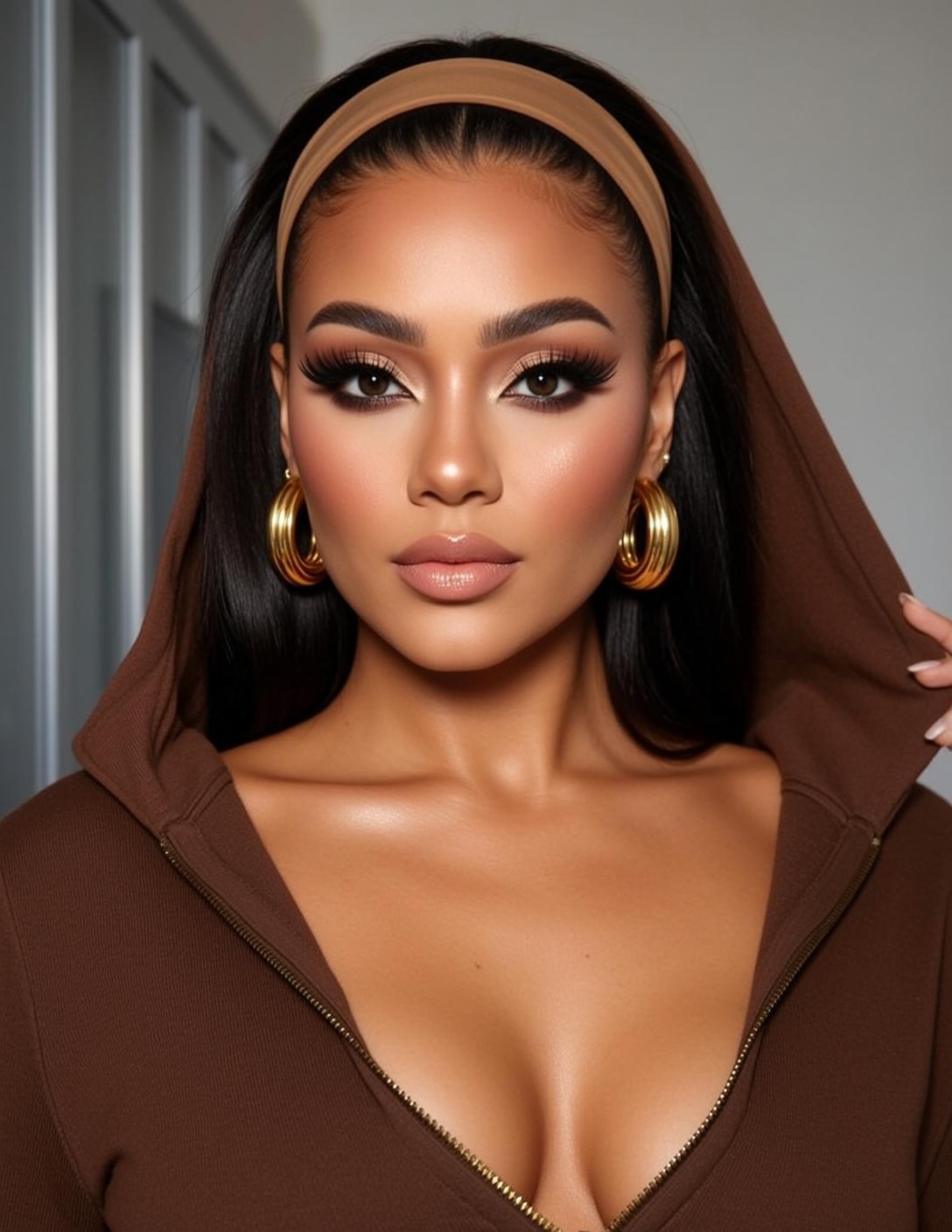 Makeup Headshot Beautiful Dark Straight Hair Pulled