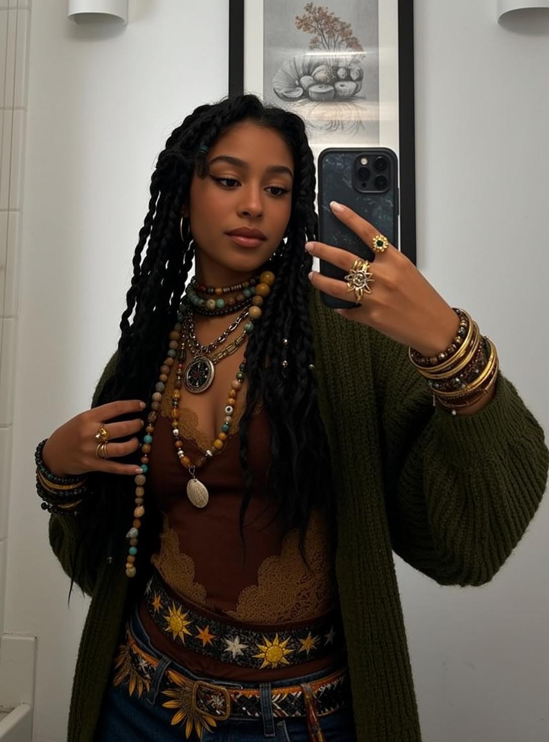 Bathroom Selfie Olive Green Cardigan