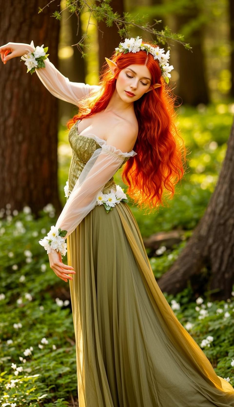 Fairycore Young Pointed Ears Long Wavy Fiery
