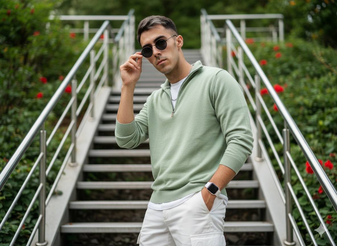 Green Sweater Staircase Editorial
