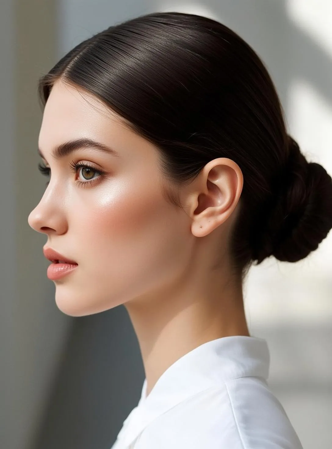 Hair Salon Young Dark Brown Pulled Back