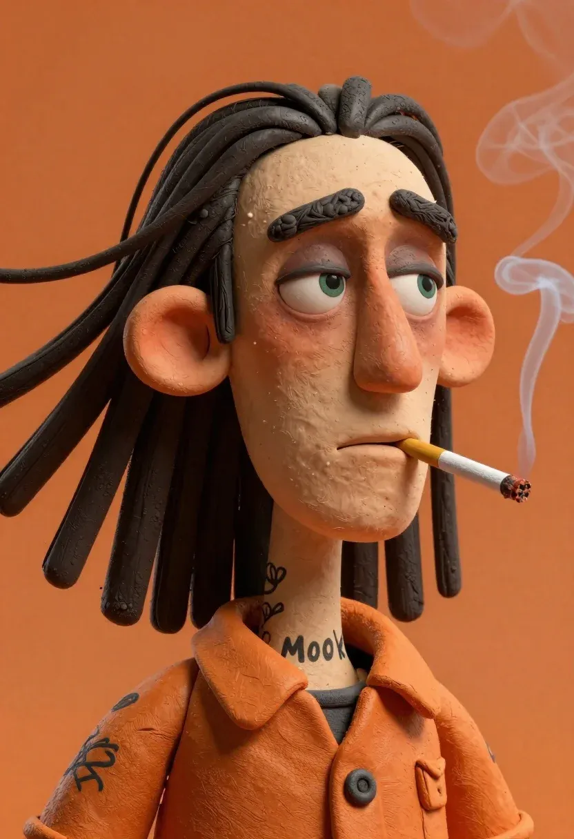 Stylized Digital Portrait Gaunt Weary Man With Exaggerated Features Against