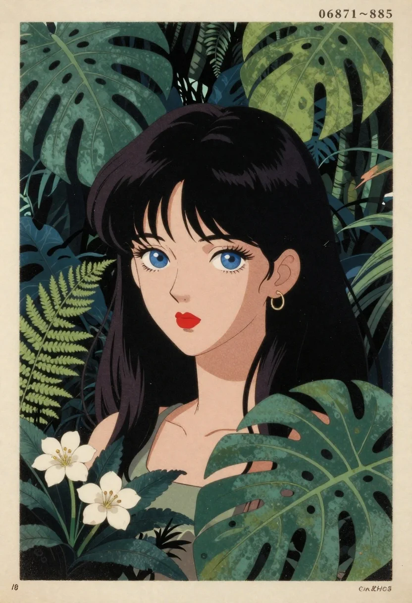 Close-up Portrait Young Woman With Long Dark Hair And Blue reference photo