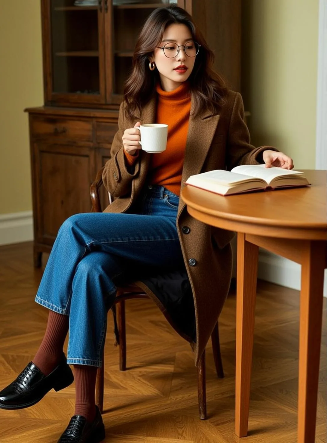Glasses And Earrings In Orange Sweater Portrait