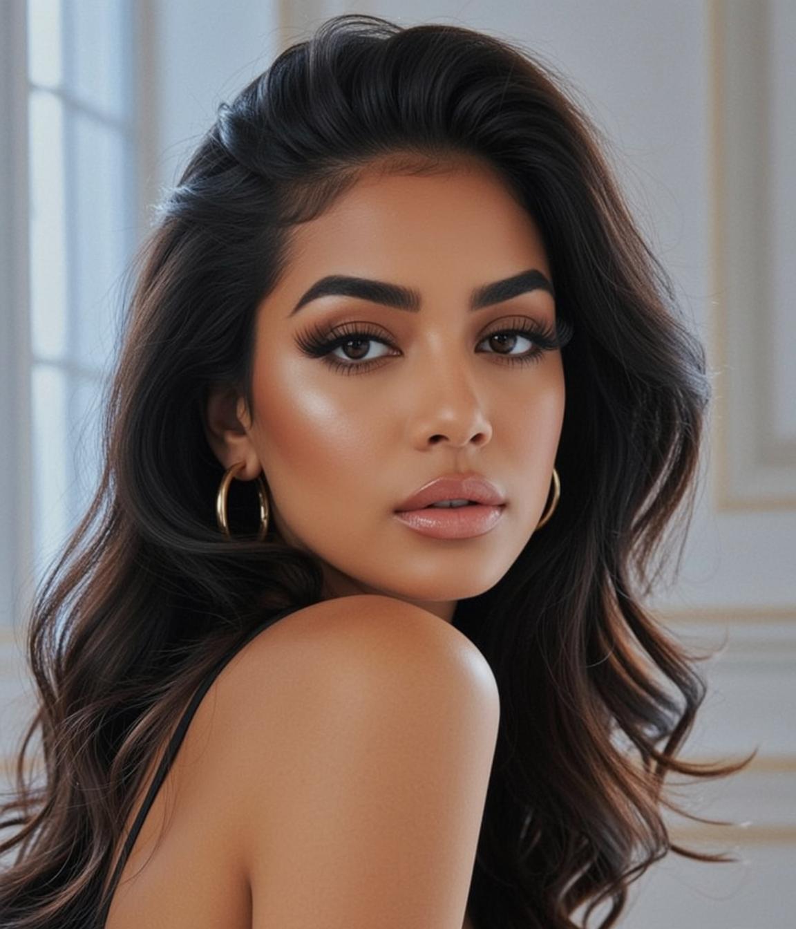 Hair Salon Young Long Dark Wavy Tanned