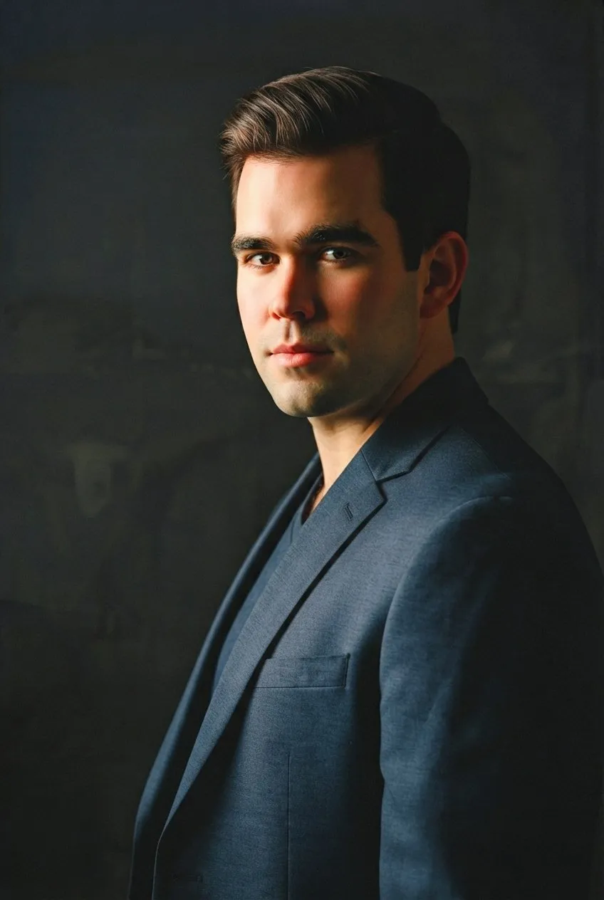 Cinematic Portrait Dark Blazer Moody Lighting