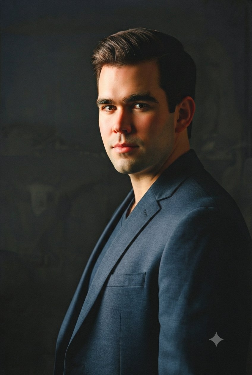 Cinematic Portrait Dark Blazer Moody Lighting