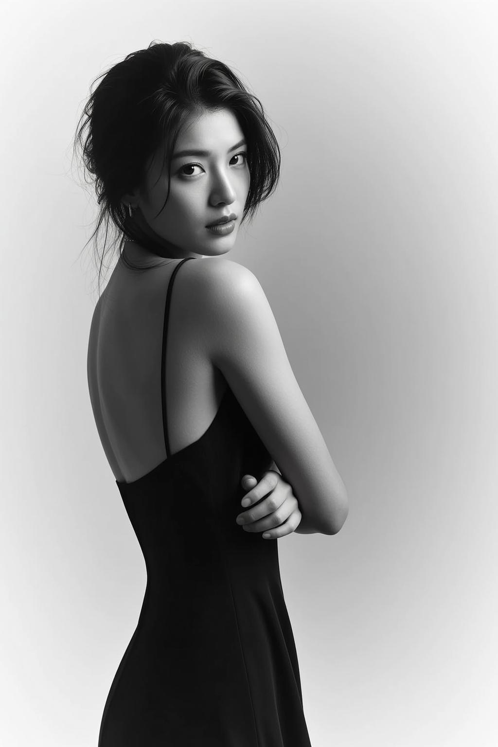 Monochrome Slip Dress Over Shoulder