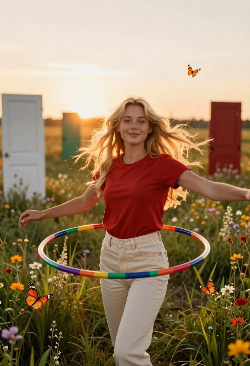 Young Woman With Long Flowing Blonde Hair Smiles Gently The