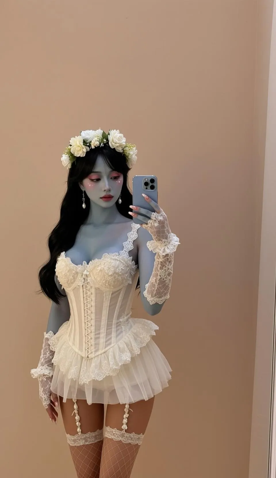 Halloween Makeup Young Long Wavy Black Pale
