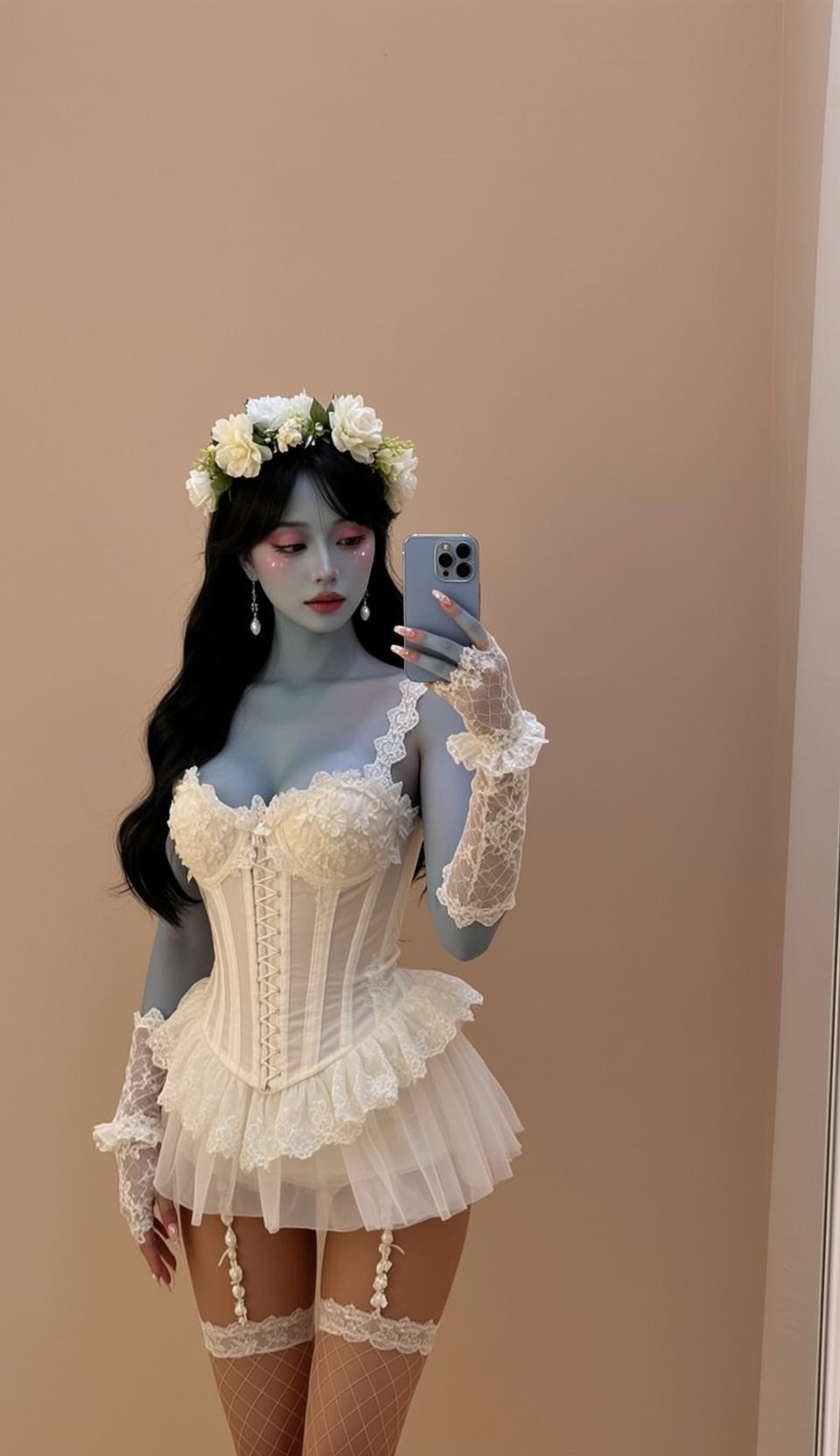 Halloween Makeup Young Long Wavy Black Pale