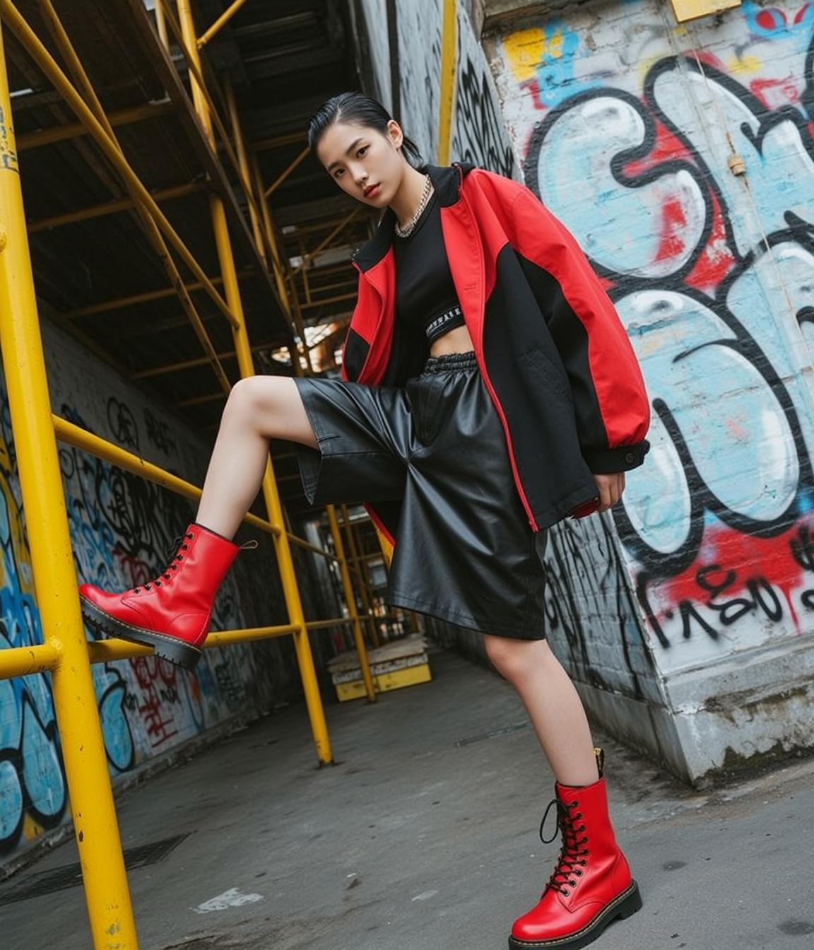 Yellow Railing Red Bomber Jacket