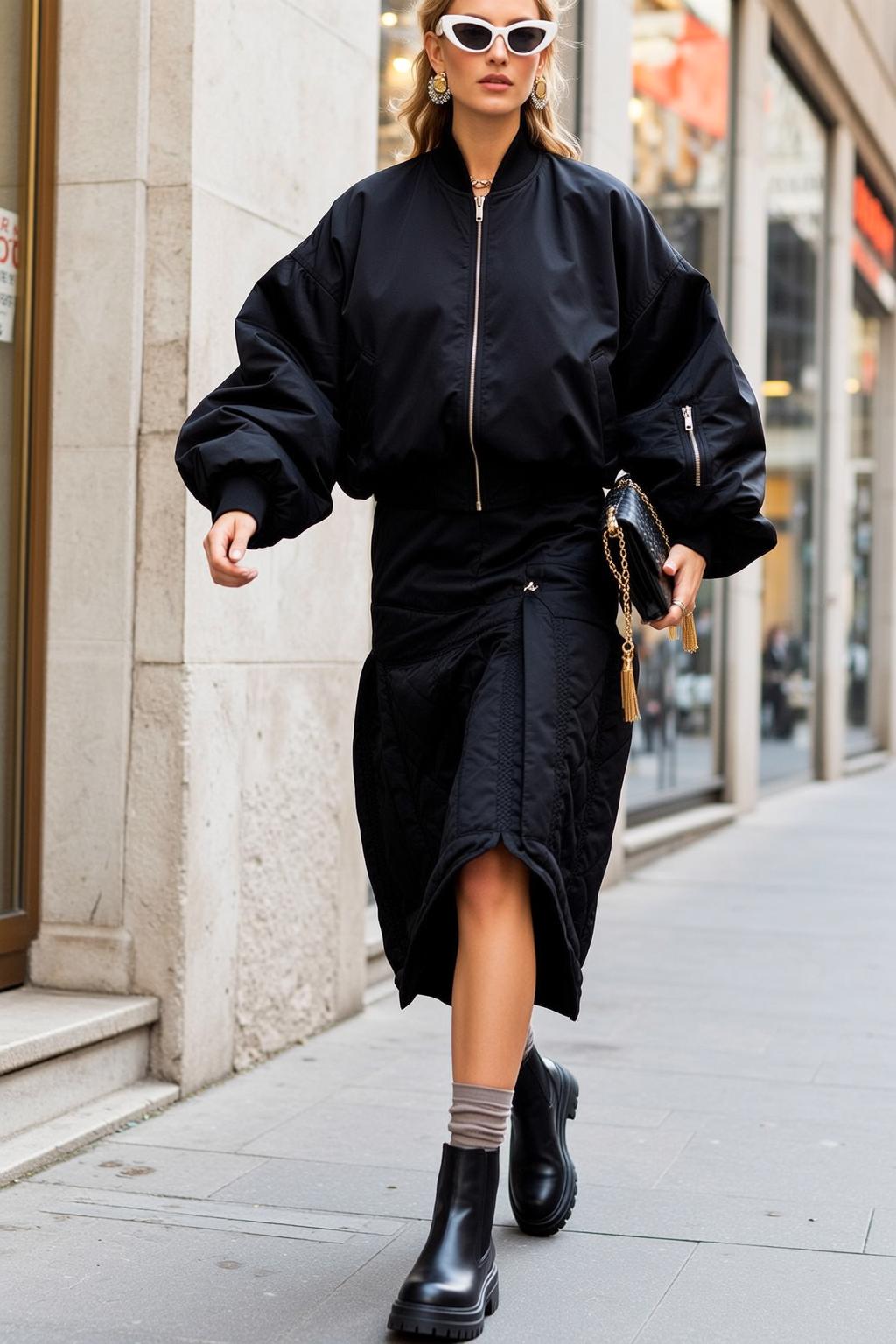 Fashion Week Blonde Wavy Fair Black Bomber