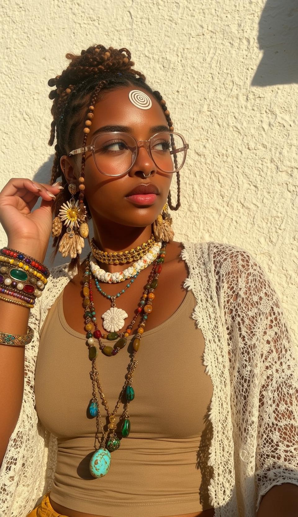 Beaded Hair Bohemian Portrait
